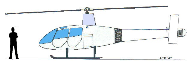 QA821 Helicopter Side View - 6' man comparison